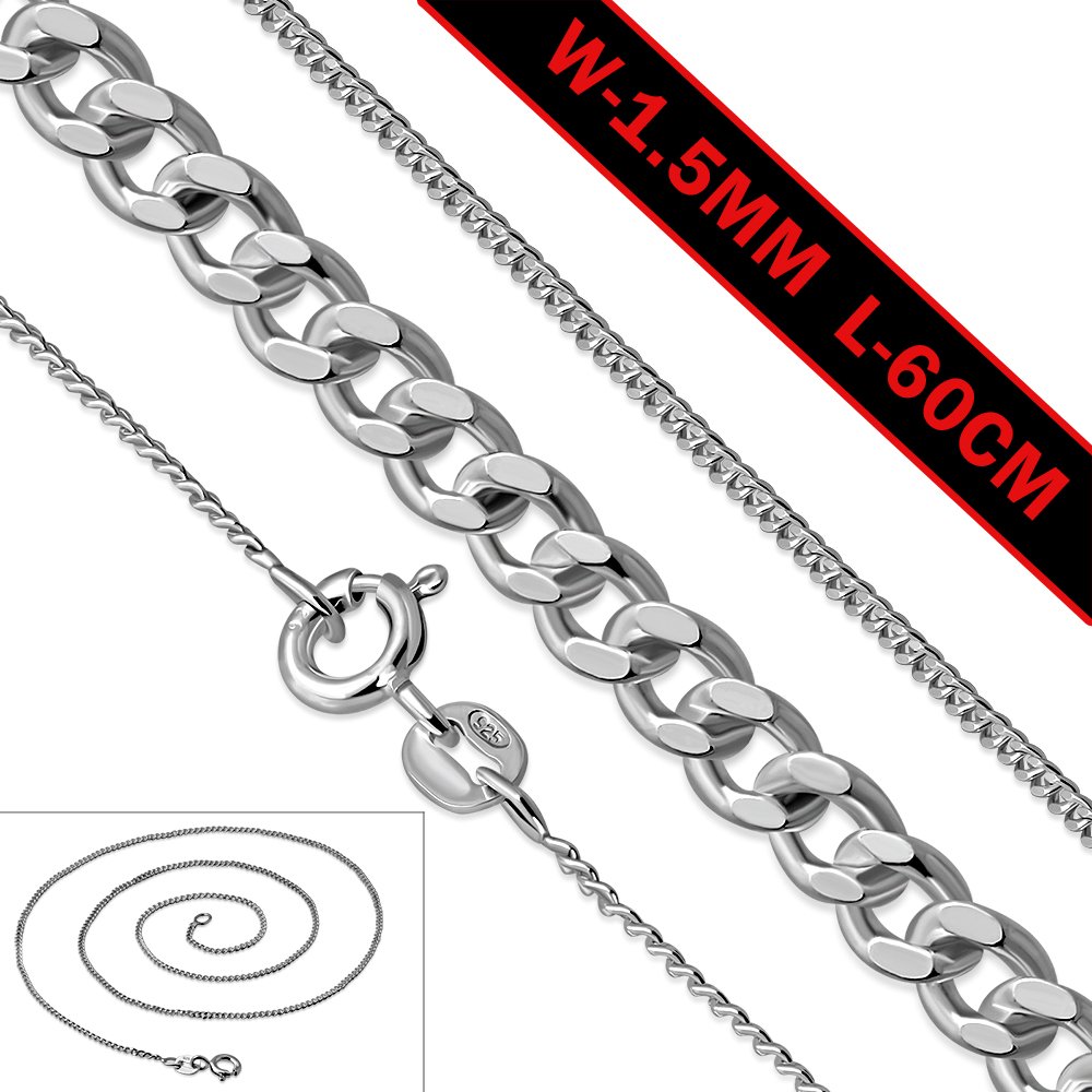 1.5mm-Wide 60cm-Long | Sterling Silver Curb Cuban Chain