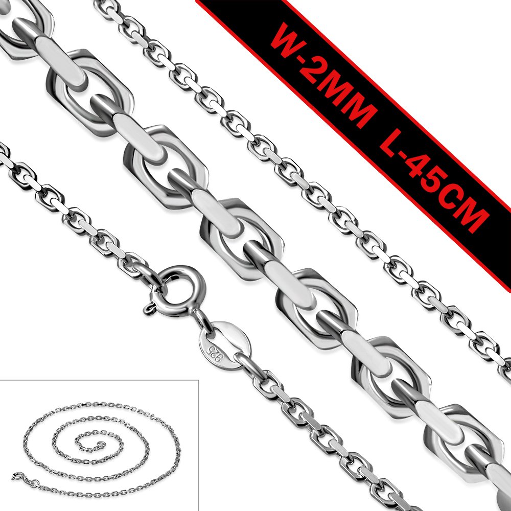 2.0mm-Wide 45cm-Long | Sterling Silver Squared Diamond Chain