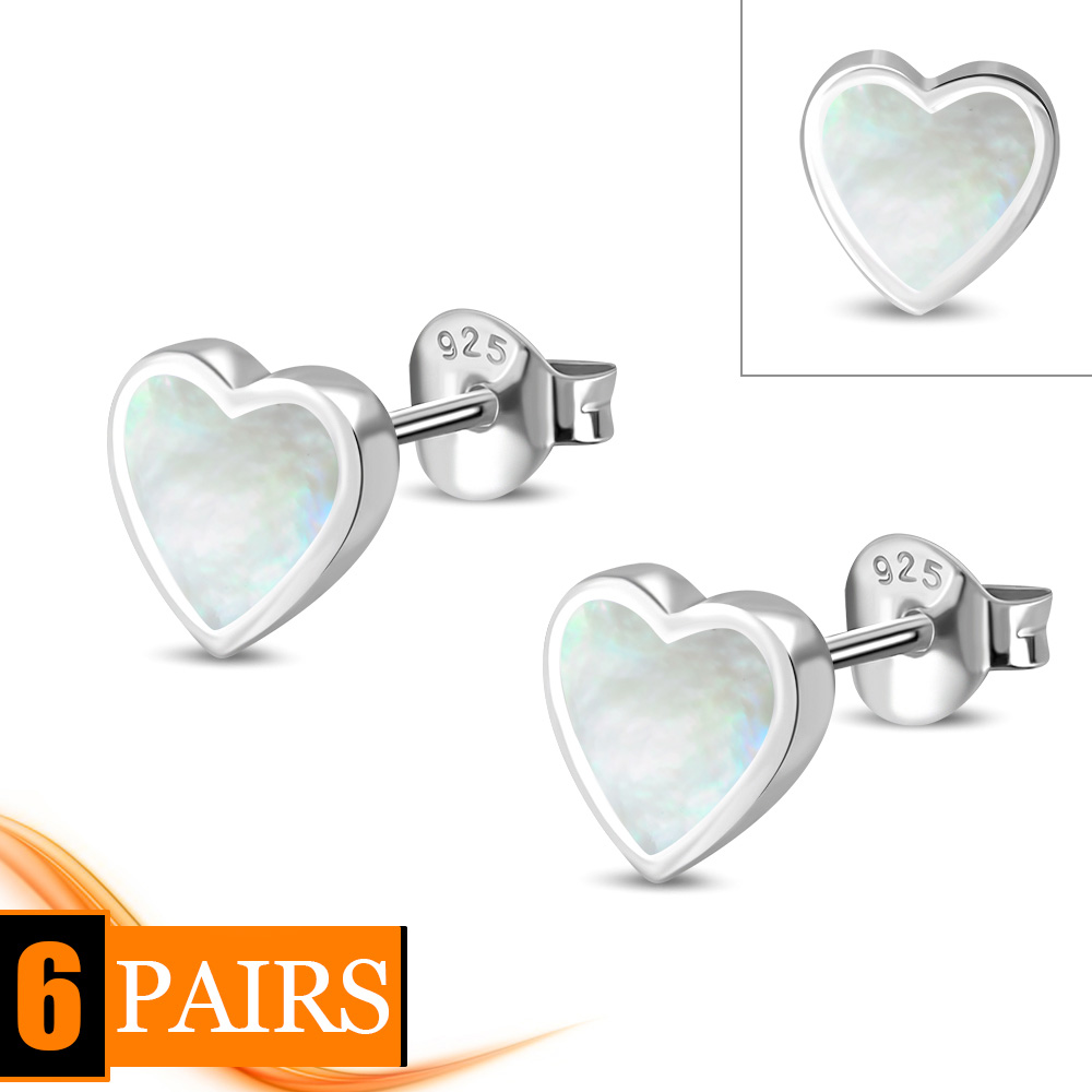Mother of Pearl Heart Stud Silver Earrings, e315
