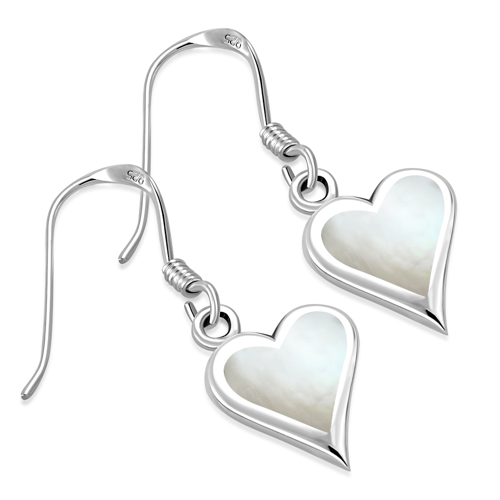 Mother of Pearl Heart Silver Earrings, e329
