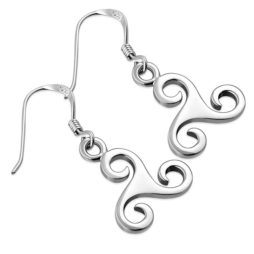 Plain Triskele Triple Spiral Silver Earrings, ep100