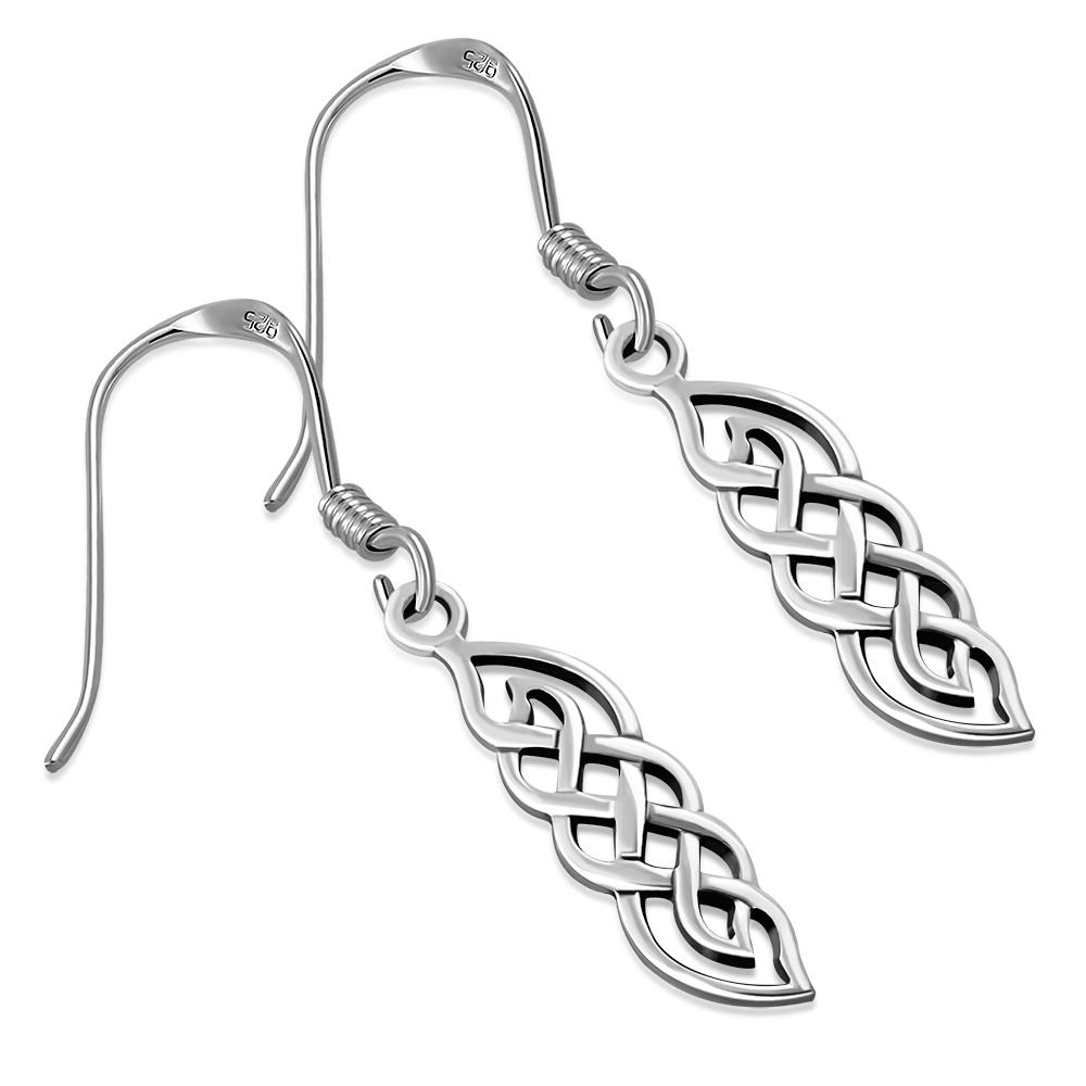  Small Long Silver Celtic Knot Earrings, ep120