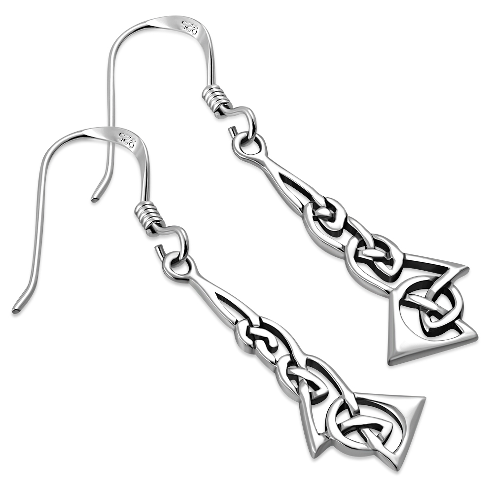 Celtic Knot Plain Long Silver Earrings, ep199