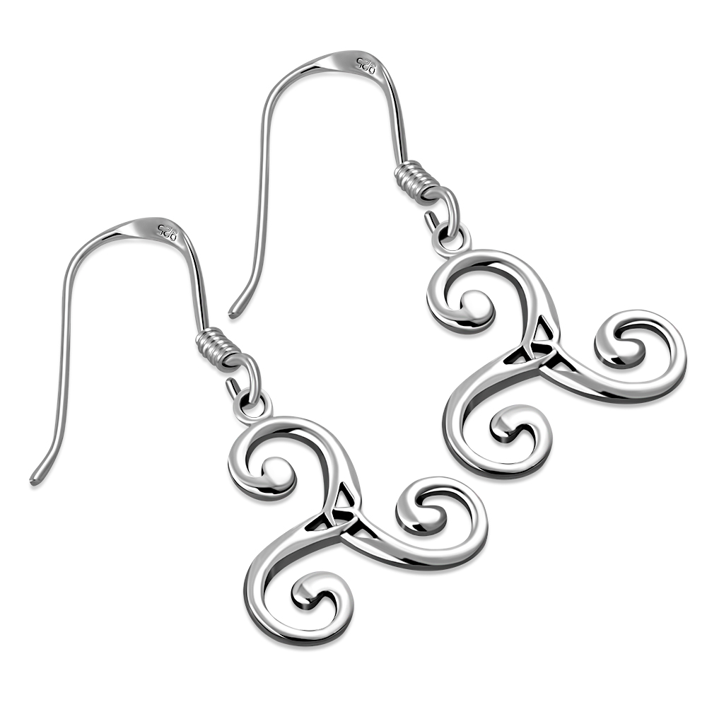 Silver Celtic Triskele Triple Spiral Earrings, ep238