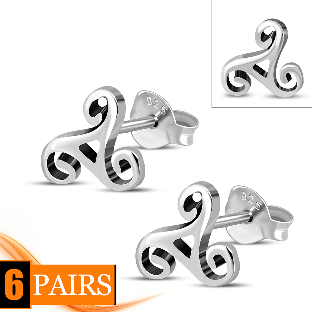 Triskele Triple Spiral Stud Silver Earrings, ep280