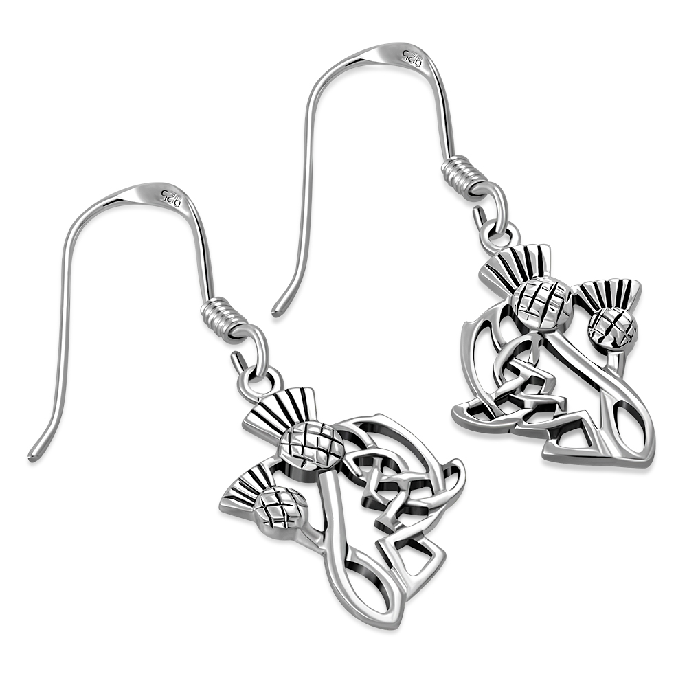 Celtic Knot Thistle Plain Silver Earrings, ep293