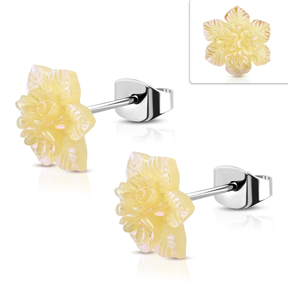 20mm Stainless Steel Yellow Gold  Resin Flower Stud Earrings (pair) - EWX147