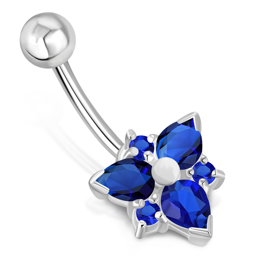 Blue Sapphire CZ Triangle Silver Belly Ring, f123