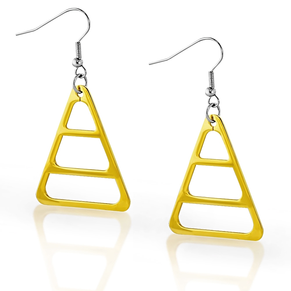 Stainless Steel 2-tone Concentric Triangle Long Drop Hook Earrings (pair) - OEM033