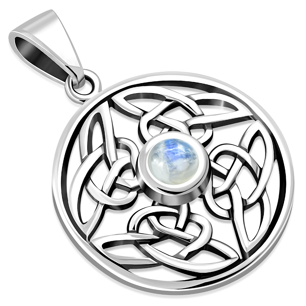 Round Moonstone Celtic Knot Silver Pendant, p482