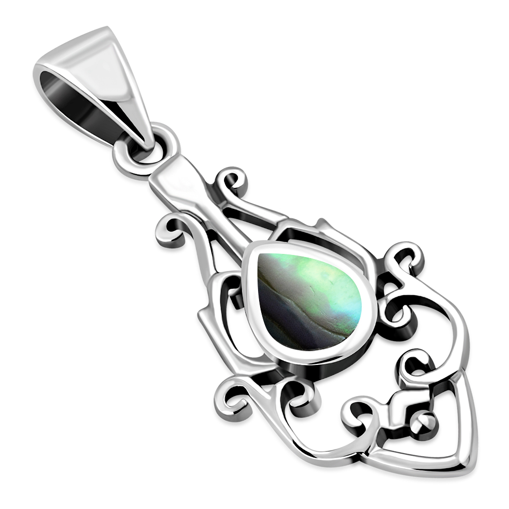 Abalone Shell Ethnic Sterling Silver Drop Pendant, p547