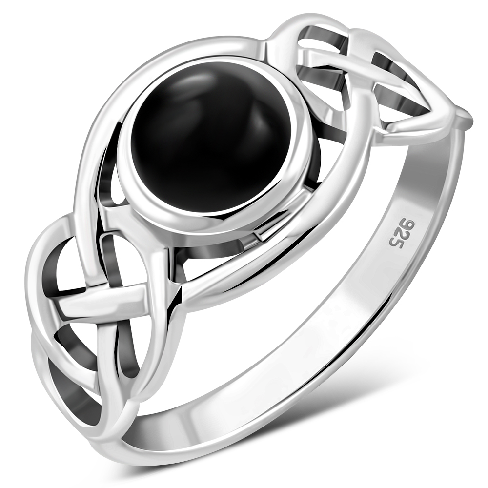 Celtic Knot Sterling Silver Black Onyx Ring, r522