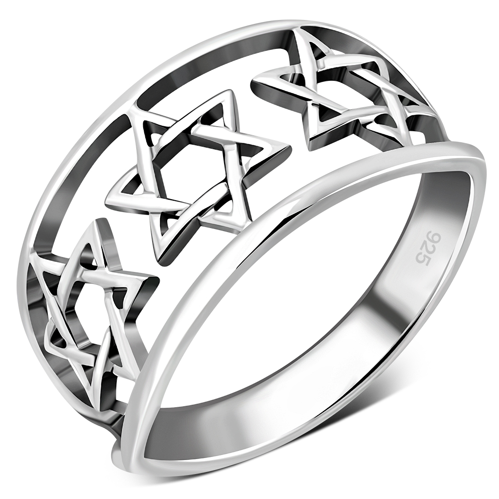 Stars of David Wide & Light Silver Ring, rp818