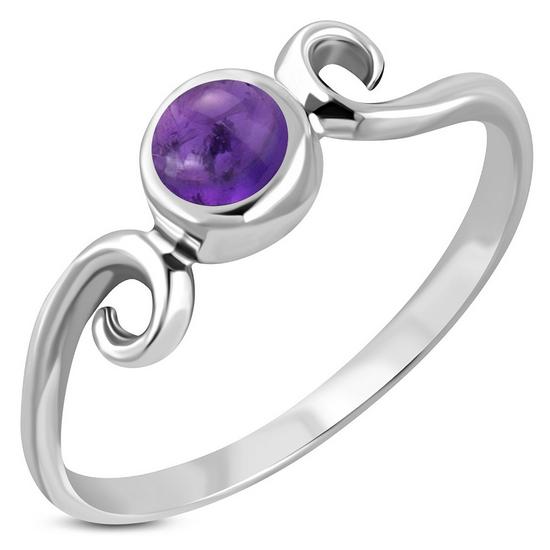 Amethyst Delicate Spiral Silver Ring, r390