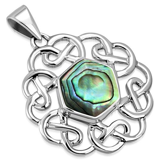 Hexagon Abalone Round Celtic Knot Silver Pendant, p474