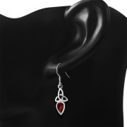Garnet Stone Trinity Knot Silver Earrings - e256