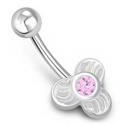 Pink CZ Clover Belly Button Navel Ring, f248
