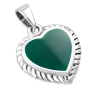 Green Agate Heart Ethnic Silver Pendant, p696