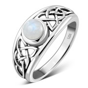Rainbow Moonstone Celtic Silver Ring, r268