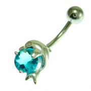 Blue Topaz CZ Silver Dolphin Belly Ring, f113