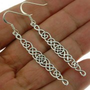 Long Celtic Knot Plain Silver Earrings, ep194