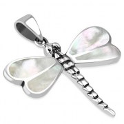 Mother of Pearl Dragonfly Silver Pendant, p499