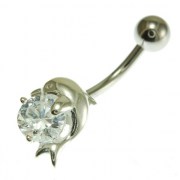 Clear CZ Silver Dolphin Navel Ring, f115