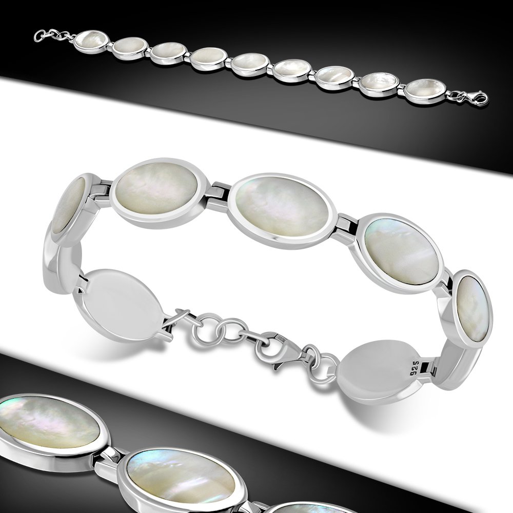 Sterling Silver Oval Locket With Coloured Mother Of Pearl – 16-24 Inch Chain Included