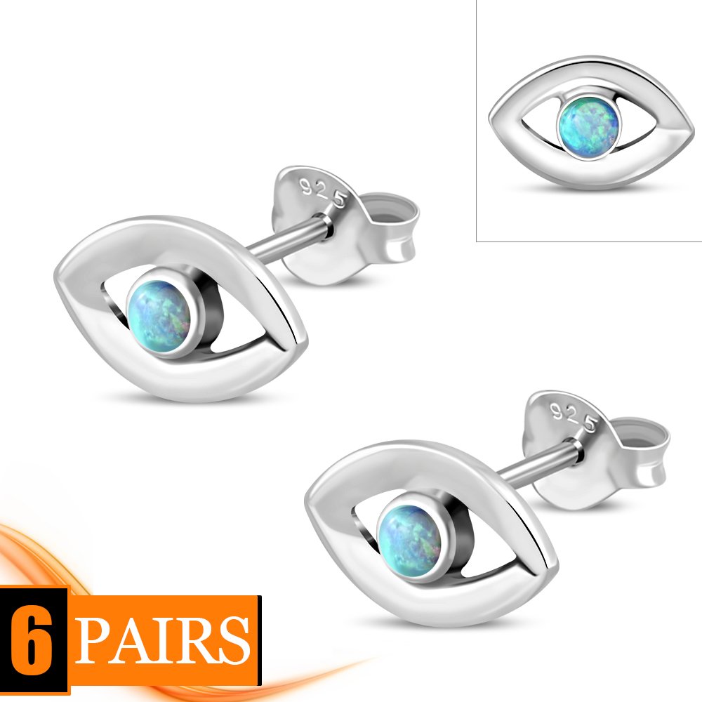 Synthetic Opal Evil Eye Stud Silver Earrings, e331