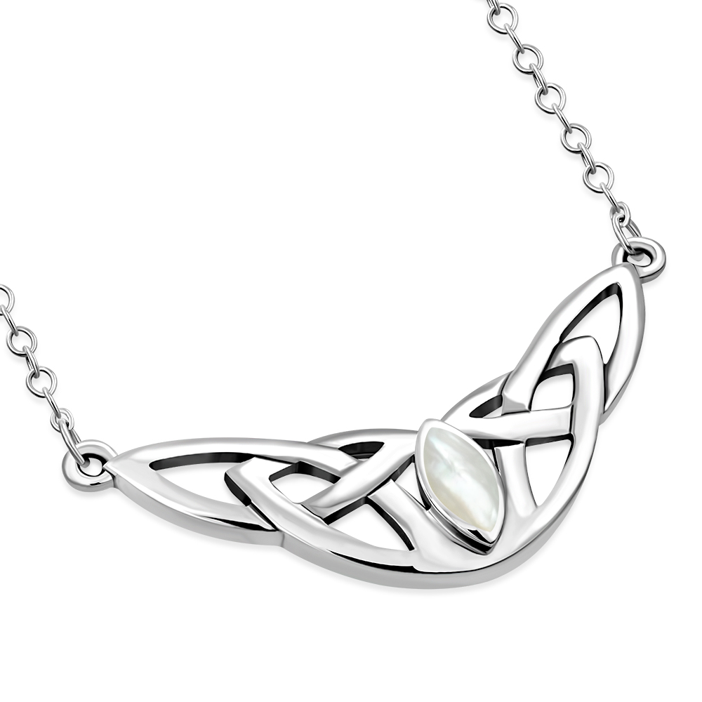 Mother Of Pearl Shell Celtic Knot Sterling Silver Necklace 42cm / 16.5 Inch