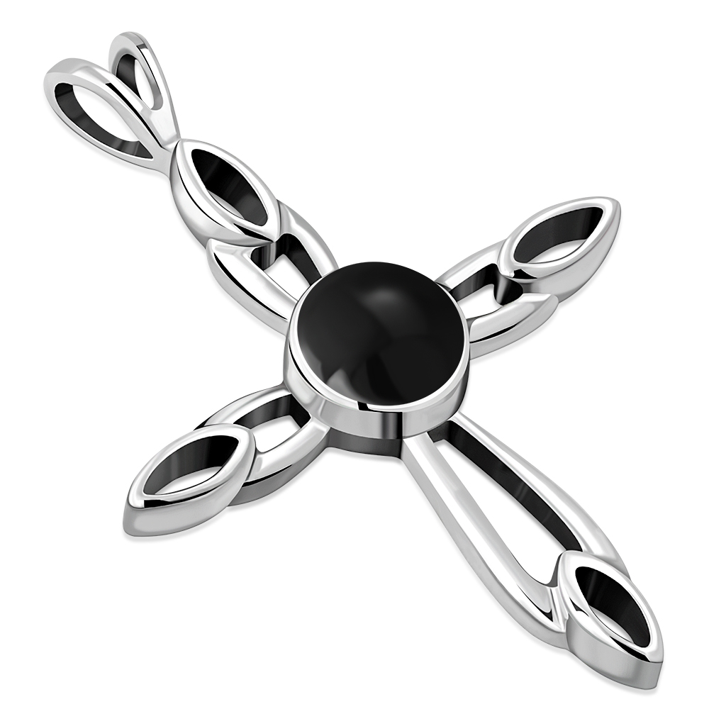 Black Onyx Silver Cross Pendant, p561