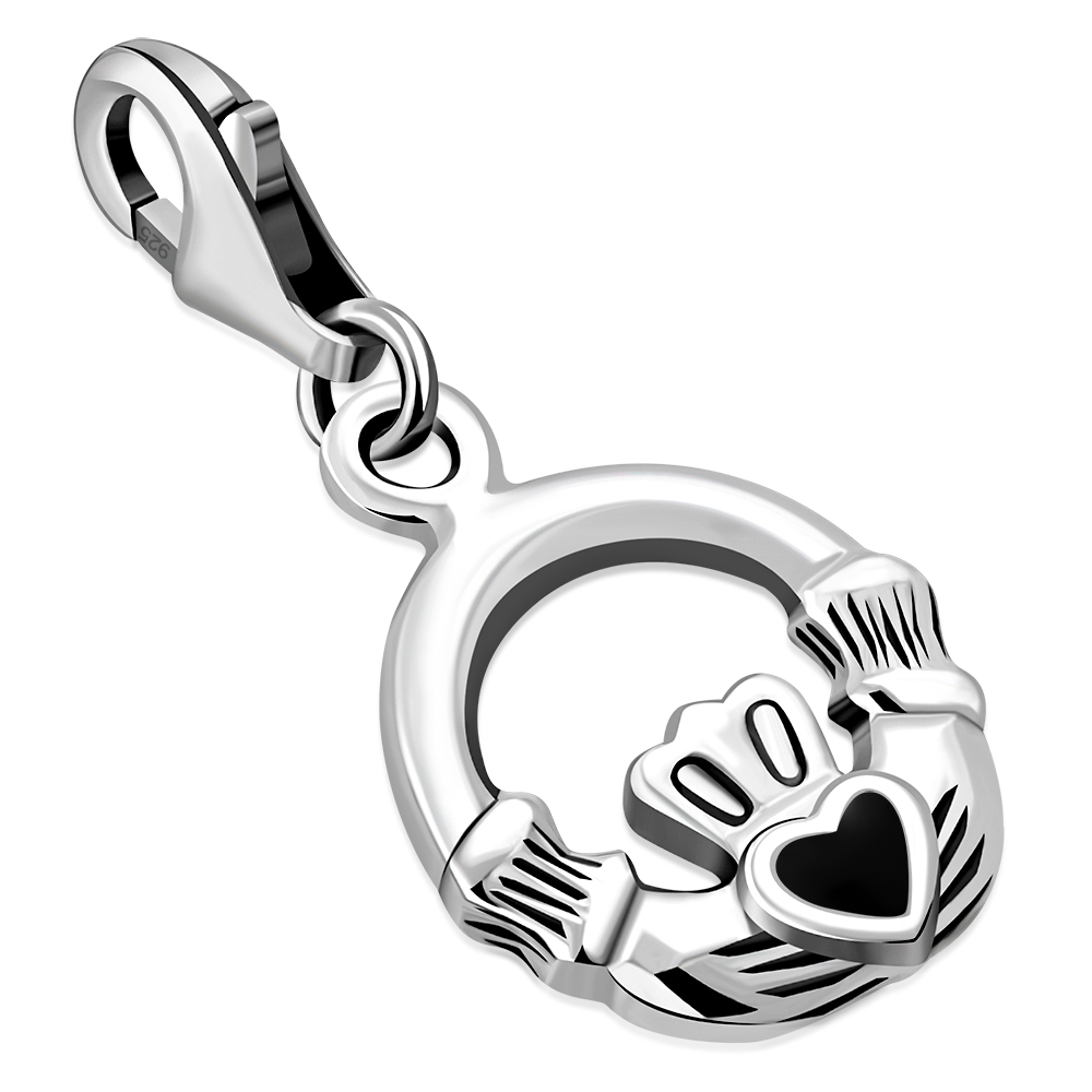Celtic Pandora Charms: Claddagh Silver Pandora Charm w/ Black Onyx