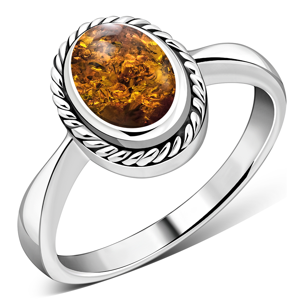 Natural Baltic Amber Ring 925 Sterling Silver – Genuine Stone Sizes 5-10