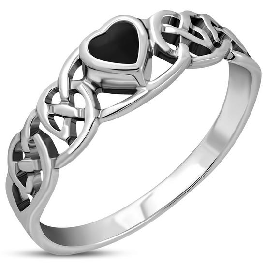 Stone Rings Celtic Knot Black Onyx Heart Silver Ring R537
