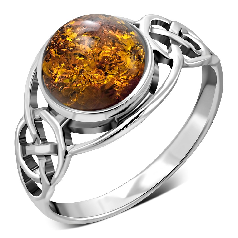 Baltic Amber Sterling Silver Round Ring 