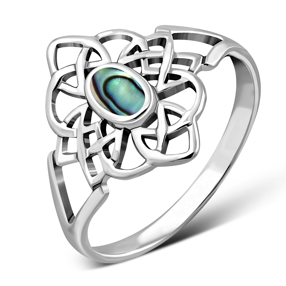 Abalone Shell Celtic Knot Silver Ring - r594