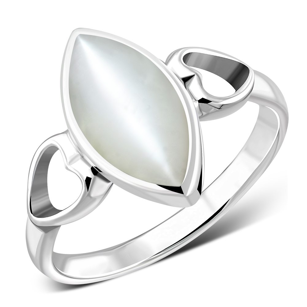 Mother Of Pearl Love Heart 925 Sterling Silver Ring, r606
