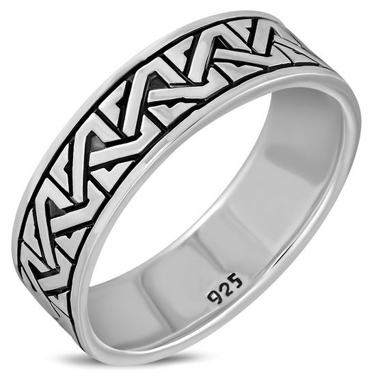 Plain Rings: Plain Silver Meander-Greek Key Men's Band Ring, rp242