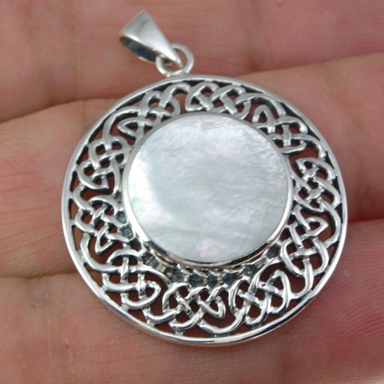 Celtic Stone Pendants: Large Mother of Pearl Celtic Silver Pendant, p476