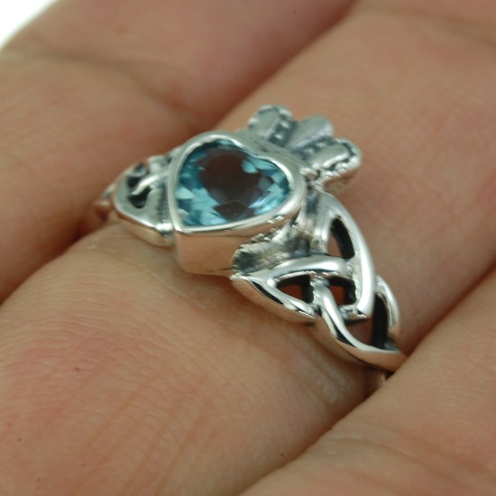 Men's Sterling Silver Trinity Knot Ring With Blue Topaz CZ – Celtic Cross Band, Size 15 - View #9