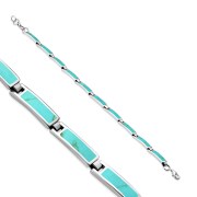 Turquoise Rectangular links Silver Bracelet 