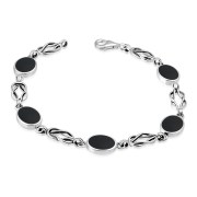 Black Onyx Oval Links Celtic Knot Silver Bracelet, cb292