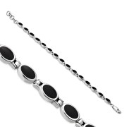 Black Onyx Oval links Silver Bracelet