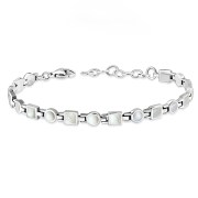 Mother Of Pearl Shell Square & Circle Links Silver Bracelet, cb301
