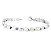 Mother Of Pearl Shell Round Circle Links Silver Bracelet, cb302