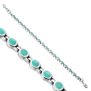 Turquoise Round Circle Links Silver Bracelet, cb302