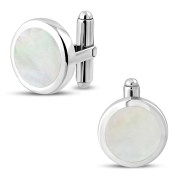 Sterling Silver Round Circle Mother of Pearl Shell Cufflinks, cf003