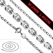 2.0mm-Wide 60cm-Long | Sterling Silver Squared Diamond Chain