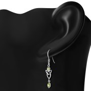 Peridot CZ Long Trinity Knot Sterling Silver Earrings - e213