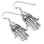 Sterling Silver filigree Hamsa Earrings, e270